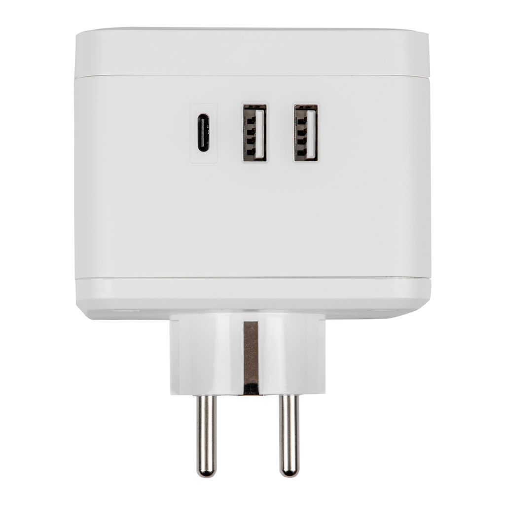 S-GES2-16SBUC WHITE Разветвитель сетевой с выключателем, с/з. 2 гнезда. 2USB+1TYPE C. 16А, 3500Вт. Белый. ТМ Uniel