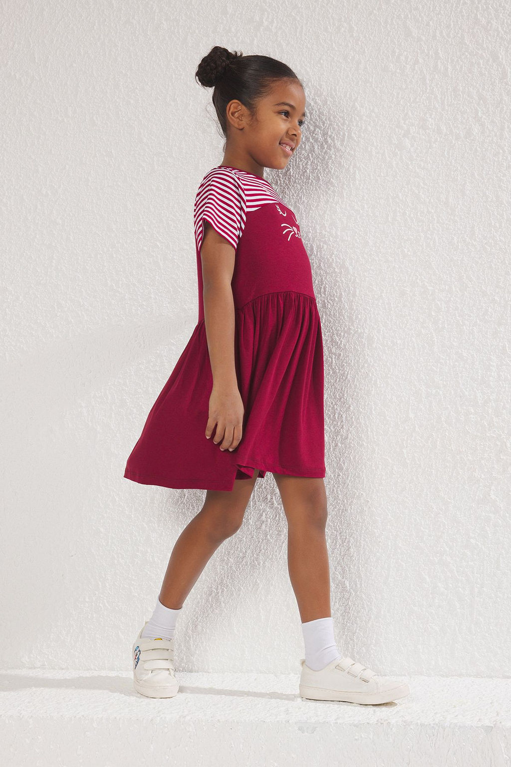 Bordo K?z Cocuk Cizgili K?sa Kol Mini Orme Elbise TKDSS25EL00059 - Trendyolmilla фото 2