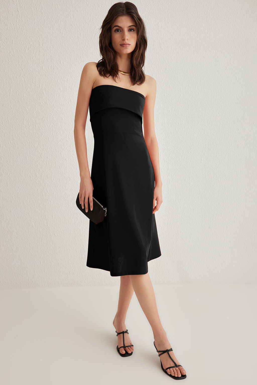 Siyah Straplez A Line/Can Kesim Midi Orme Elbise TWOSS25EL00070 - Trendyolmilla фото 3