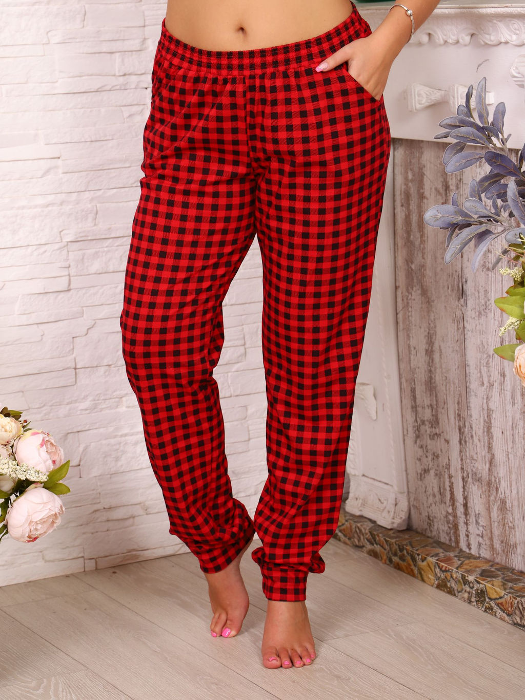 Брюки женские, модель 162М, трикотаж (Красно-черная клетка) - Ивановотекстиль фото 5