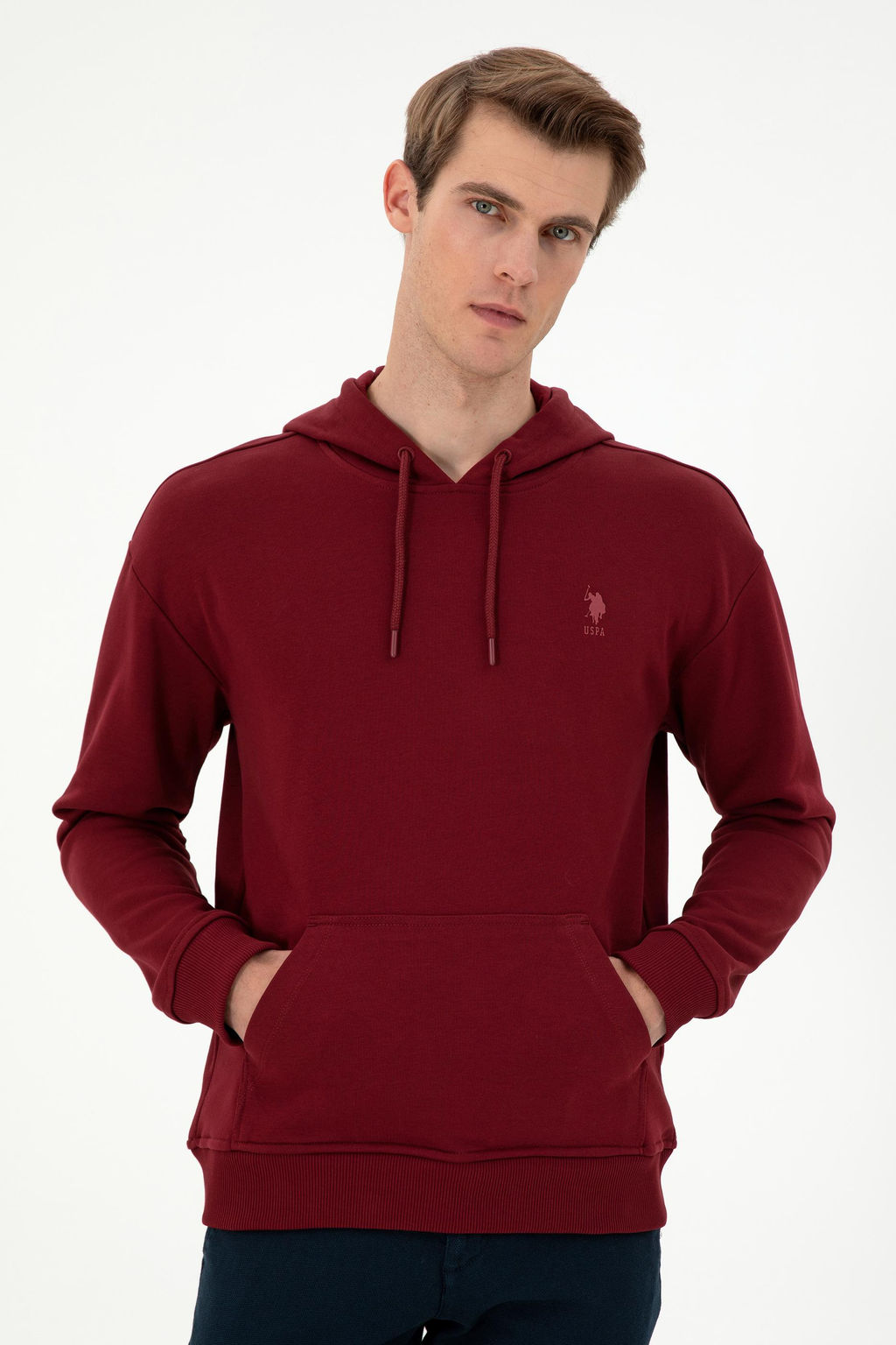 Мужской бордово-красный базовый свитшот - U.s. polo assn фото 3