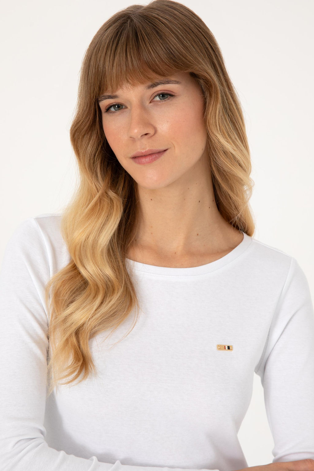 Kad_n Beyaz Slim Bisiklet Yaka Basic Sweatsh_rt
