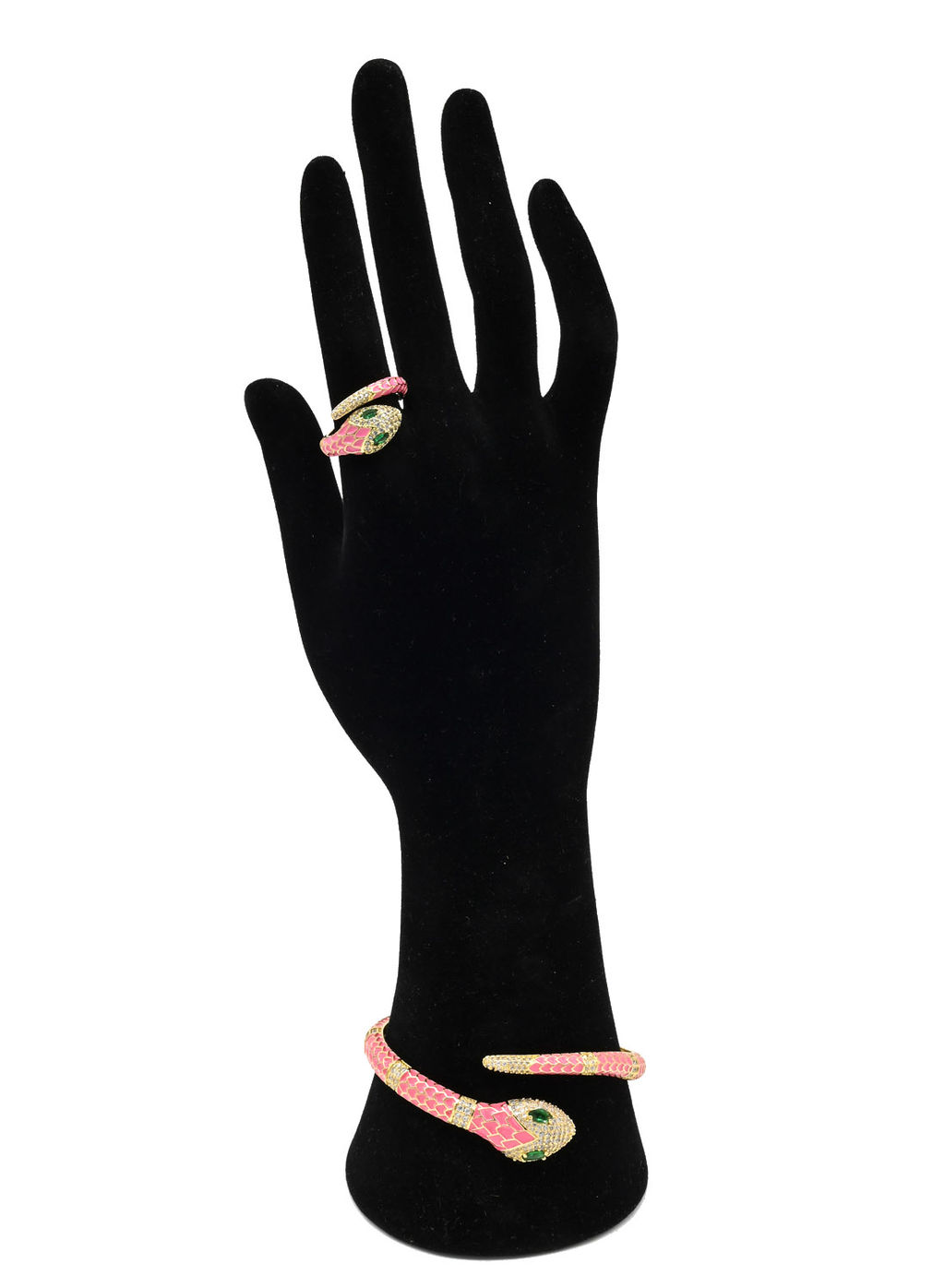 Браслет Змея с эмалью и фианитами цв.малиновый, 16см