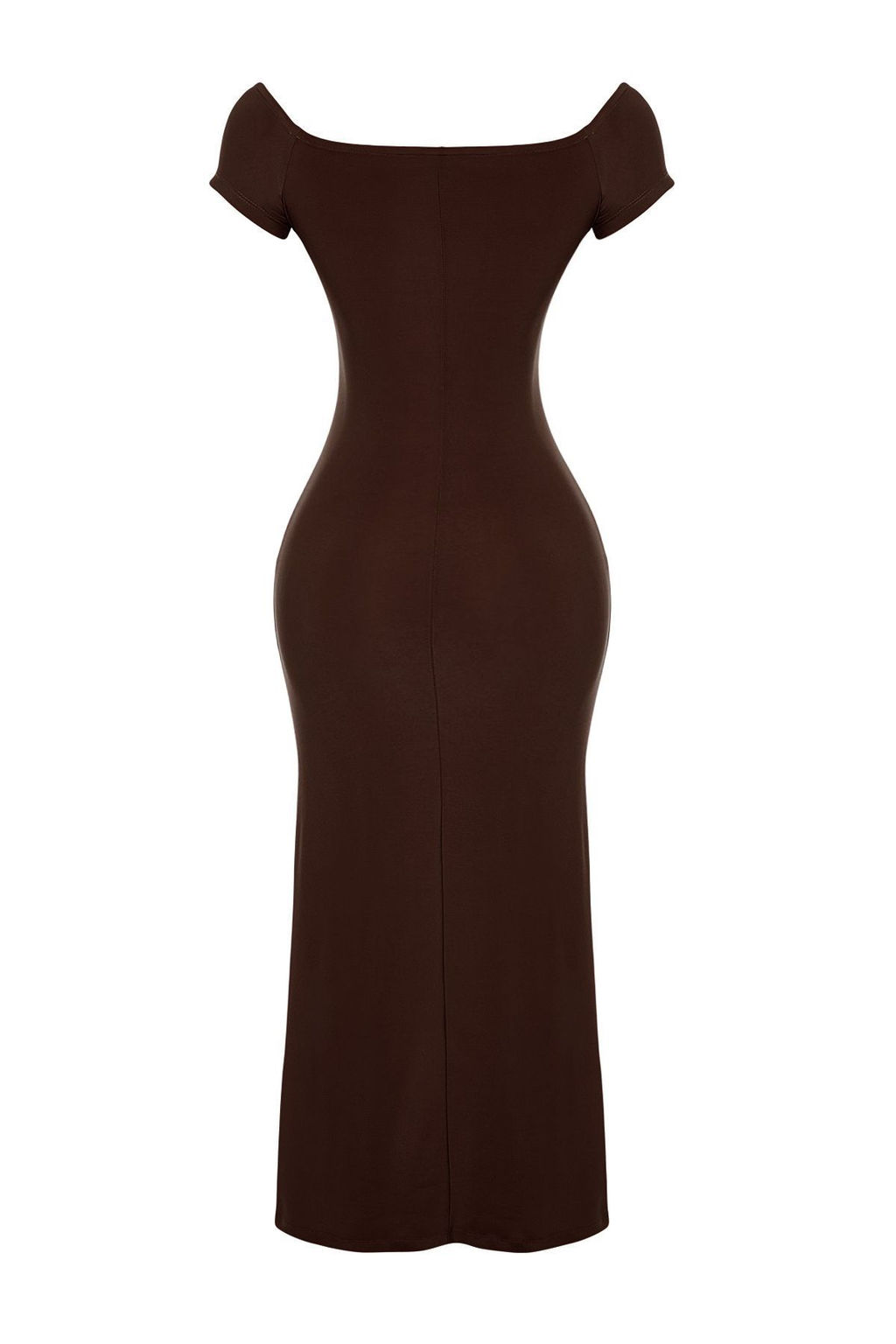 TRENDYOLMILLA Kahverengi Carmen Yaka Fitted/Vucuda Oturan Esnek Orme Maxi Kalem Elbise TWOSS24EL00096 фото 8