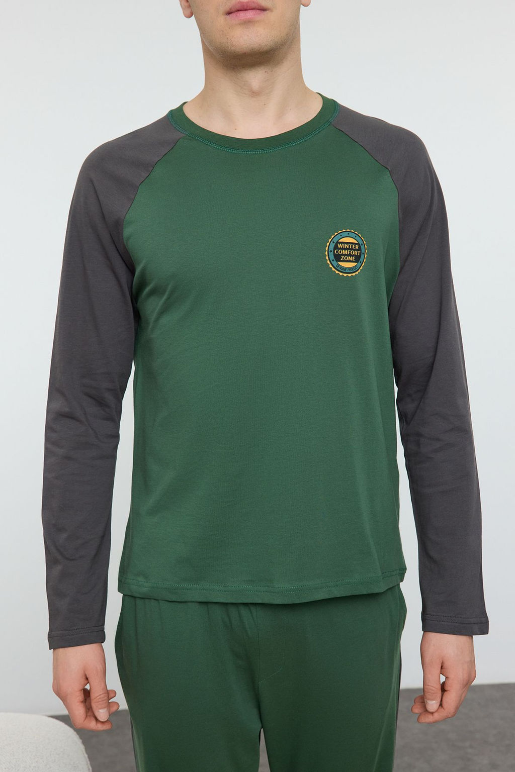 Erkek Yesil Reglan Kol Regular Fit Orme %100 Pamuk Pijama Tak?m? TMNAW25PT00004