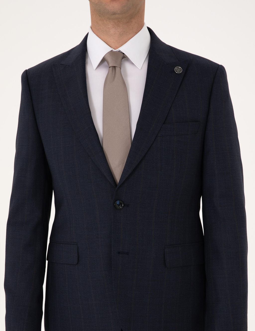 Lacivert Slim Fit %100 Y_n _izgili Tak_m Elbise