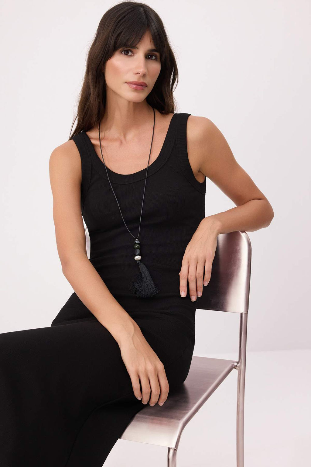 Siyah A-Kesim/Can Form Havuz Yaka Kolsuz Fitilli Esnek Orme Elbise TWOSS26EL00462