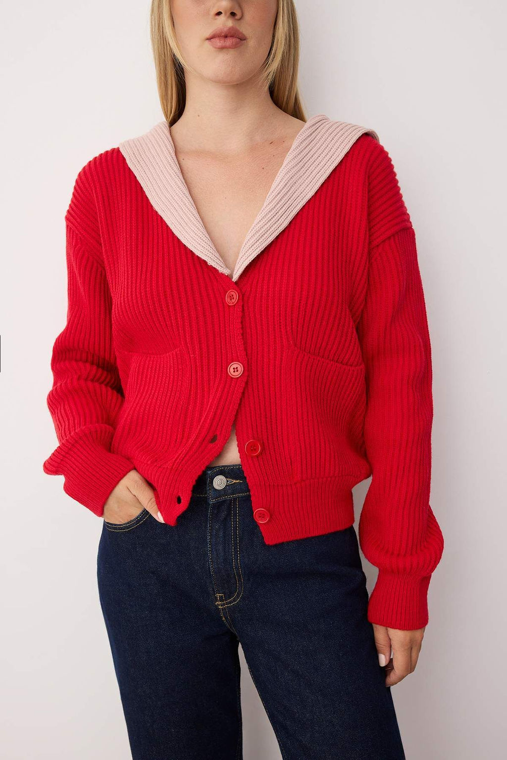 K?rm?z? Renk Bloklu Devrik Yaka Detayl? Yumusak Dokulu Triko H?rka TWOAW26HI00059 - Trendyolmilla фото 9