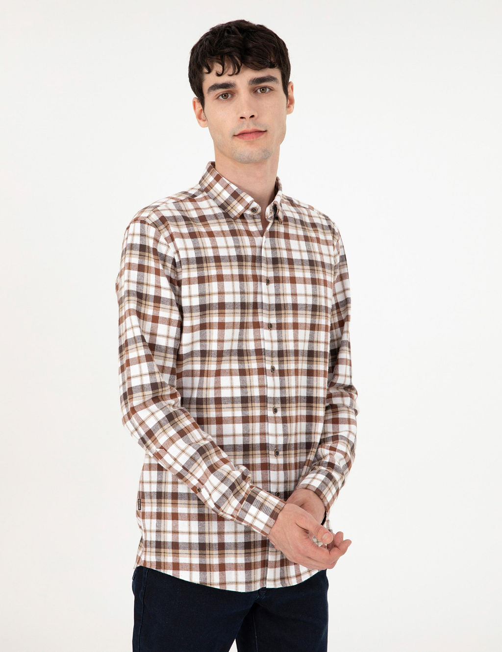 Kahverengi Regular Fit Kareli Uzun Kollu G_mlek - Pierre cardin фото 3