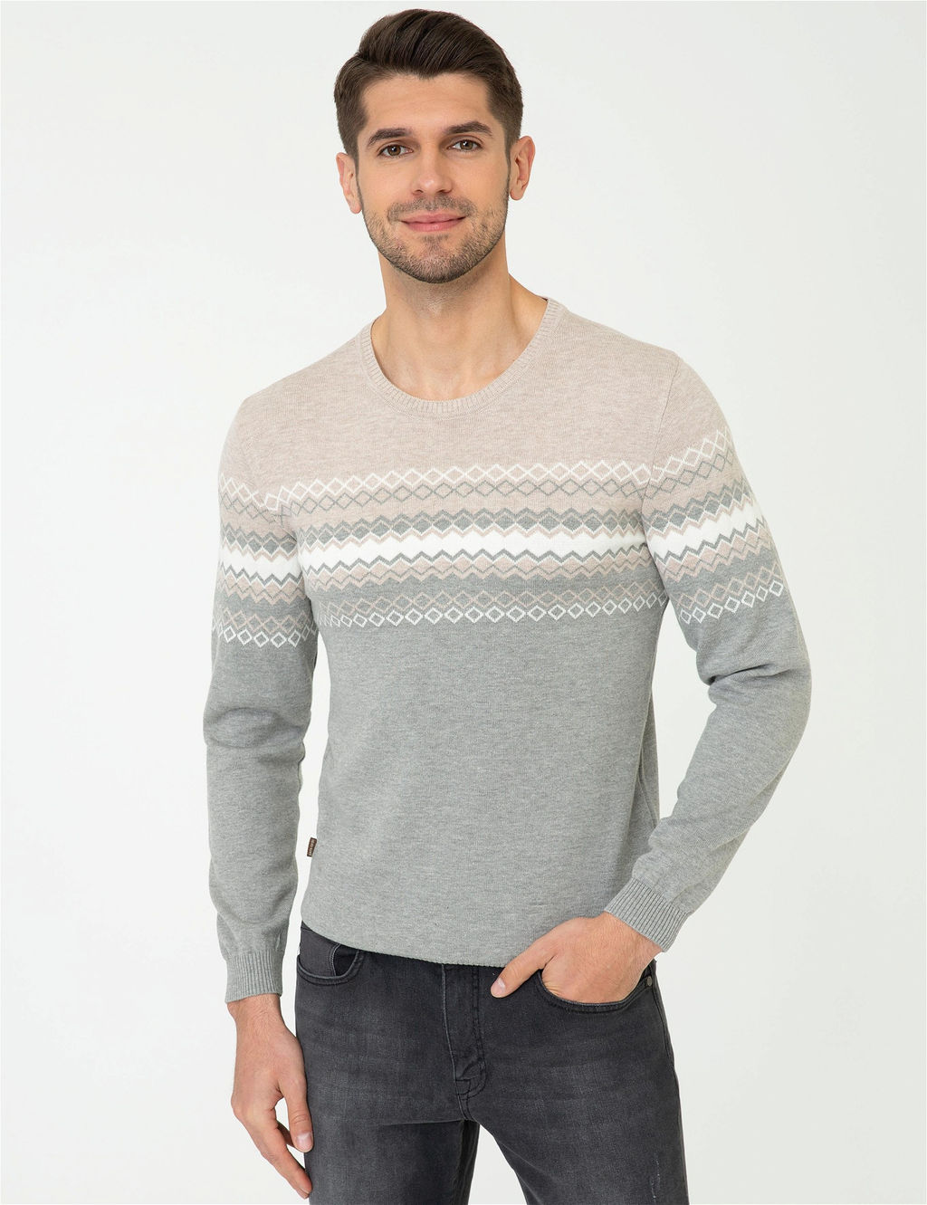 A__k Gri Melanj Slim Fit Fermuarl_ Triko H_rka