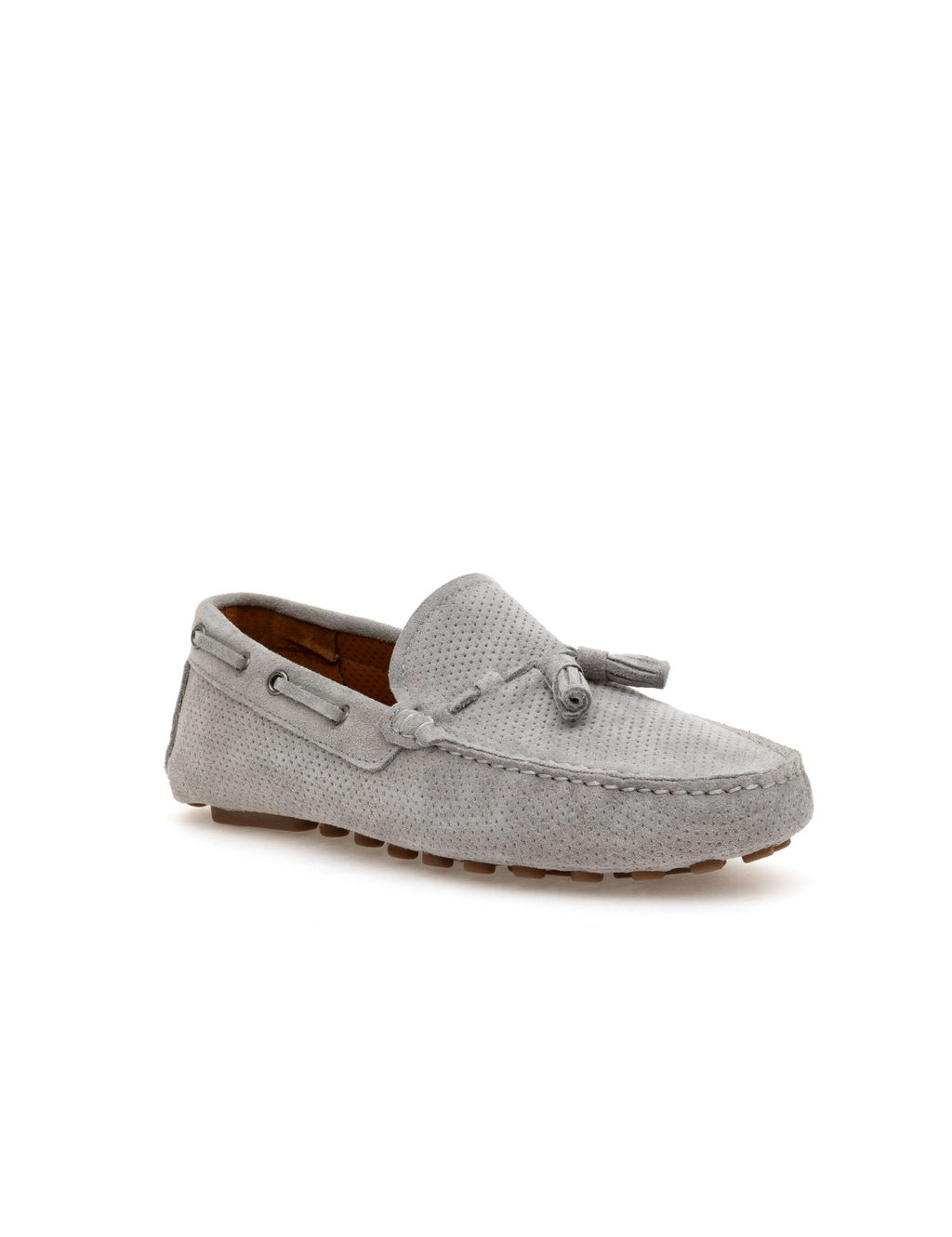 Gri %100 Deri Loafer Ayakkab_