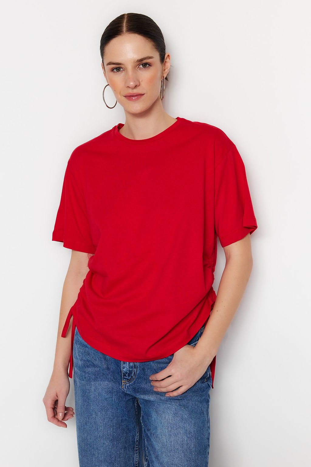 TRENDYOLMILLA Beyaz %100 Pamuk S?rt Bask?l? Buzgulu Oversize/Genis Kesim Bisiklet Yaka T-Shirt TWOSS23TS00150  фото 18