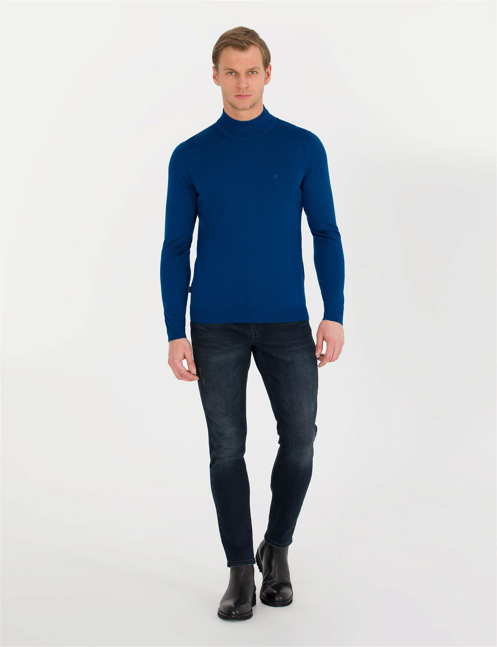 _ndigo Slim Fit Yar_m Bal_k__ Yaka Y_n Kar___ml_ Basic Triko Kazak - Pierre cardin фото 3