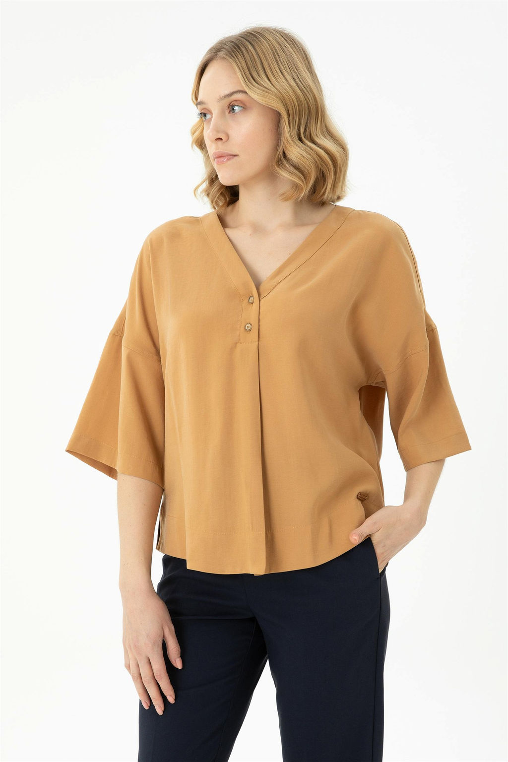 Женская рубашка светло-коричневого цвета с коротким рукавом - U.s. polo assn фото 2