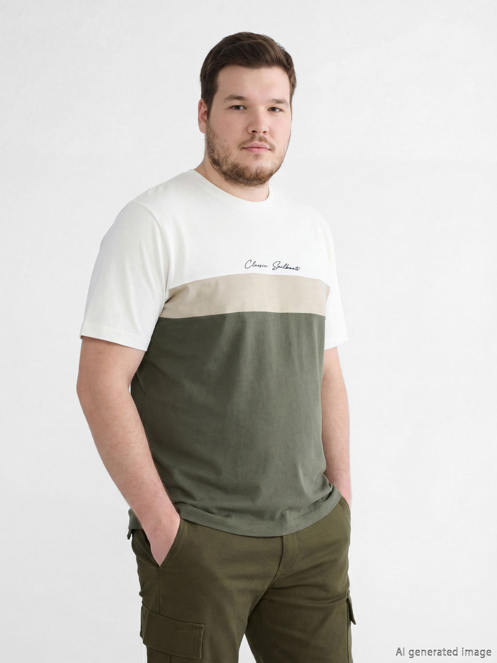 Bisiklet Yaka Renk Bloklu Penye Erkek Ti??rt