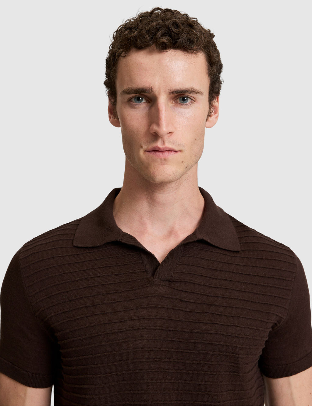 Koyu Kahverengi Slim Fit Keten Kar___ml_ Apa_ Yaka Triko Ti__rt