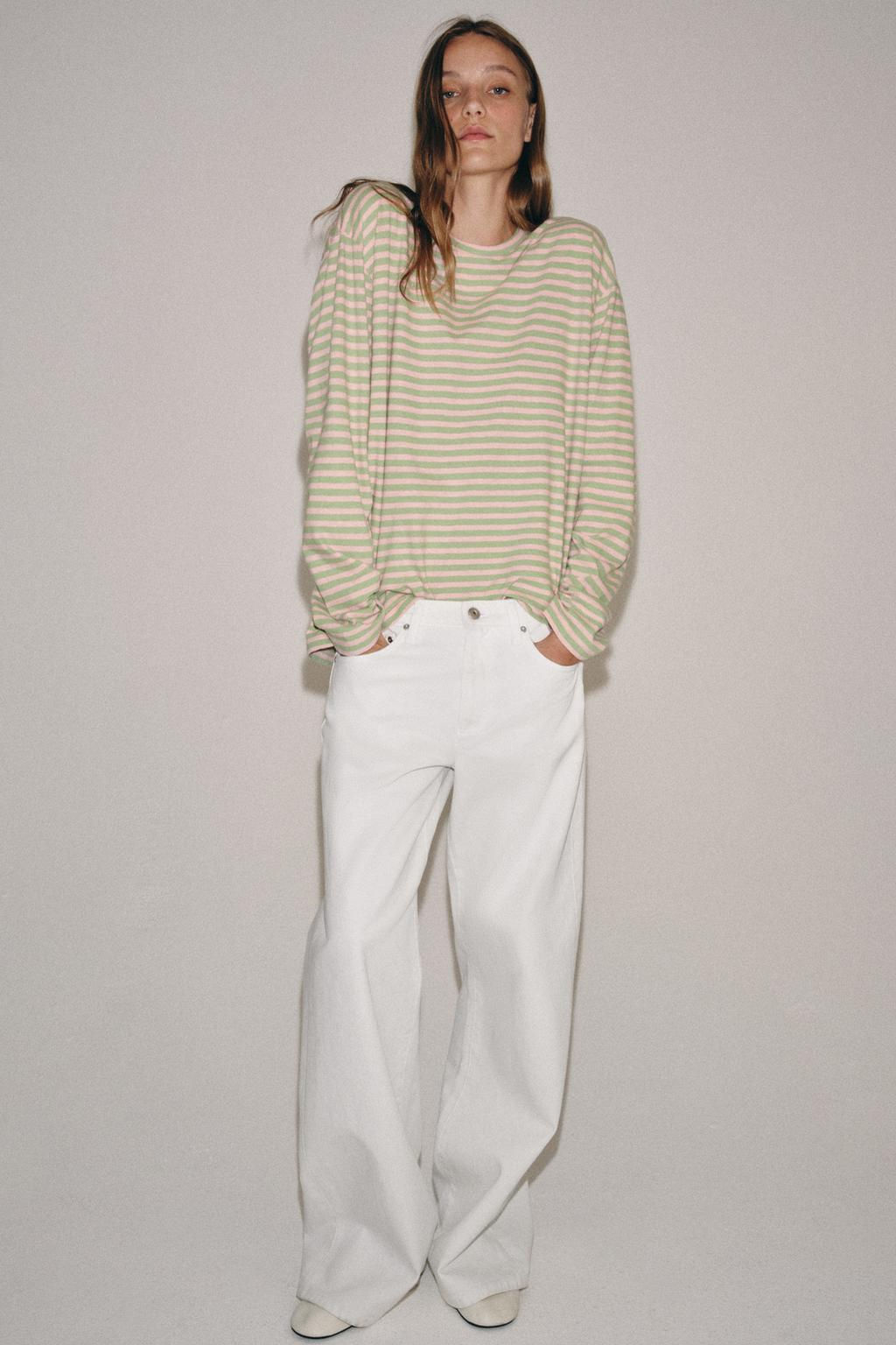CAMISETA ALGOD?N Y LINO RAYAS / Rosa pastel - Zara фото 27