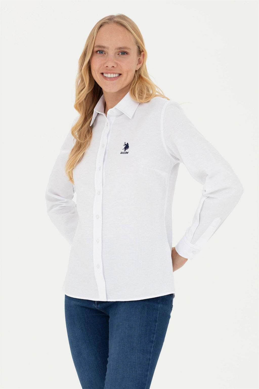 Женская белая базовая рубашка с длинным рукавом - U.s. polo assn фото 3