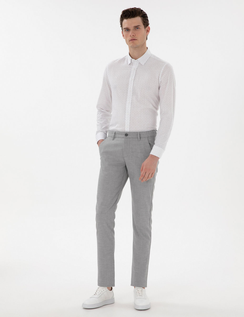 Gri Slim Fit Kanvas Pantolon