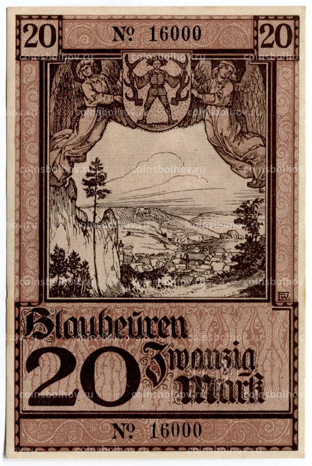 Банкнота 20 марок 1919 года Германия Нотгельд (Блаубойрен)
