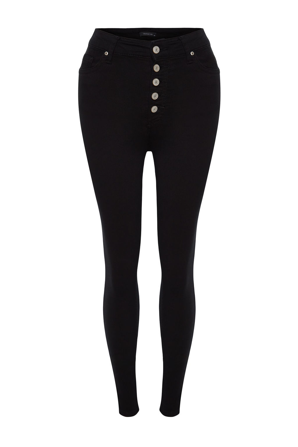 TRENDYOLMILLA Solmayan Siyah Onden Dugmeli Yuksek Bel Skinny Jeans TWOAW24JE00090  фото 6