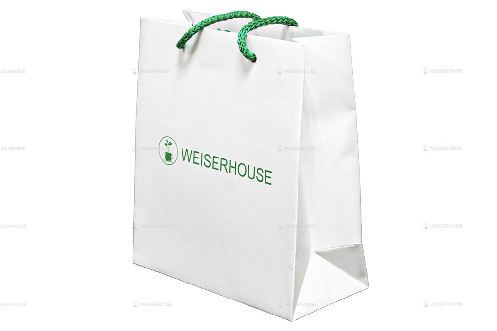 Подарочный пакет белый WEISERHOUSE (22*24*10) с зеленым шнурком  фото 2