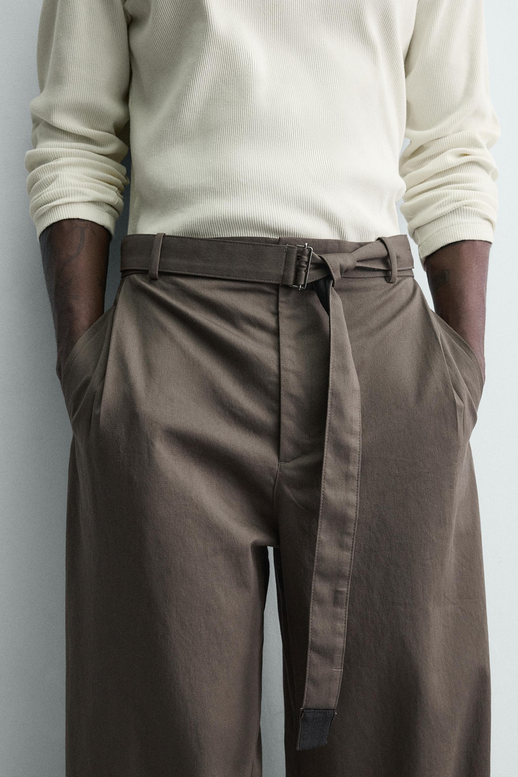 PANTAL?N WIDE FIT CINTUR?N / Gris topo - Zara фото 5