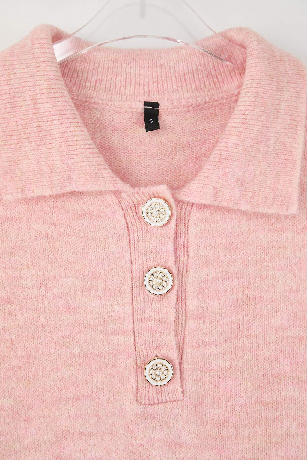 Pembe Polo Yaka Yumusak Dokulu Tas Dugme Detayl? Triko Bluz TWOSS26BZ00311