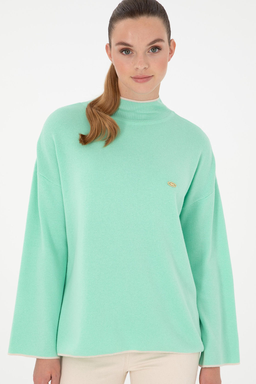 Женский мятный свитер с высоким воротником Неожиданная скидка в корзине - U.s. polo assn фото 3