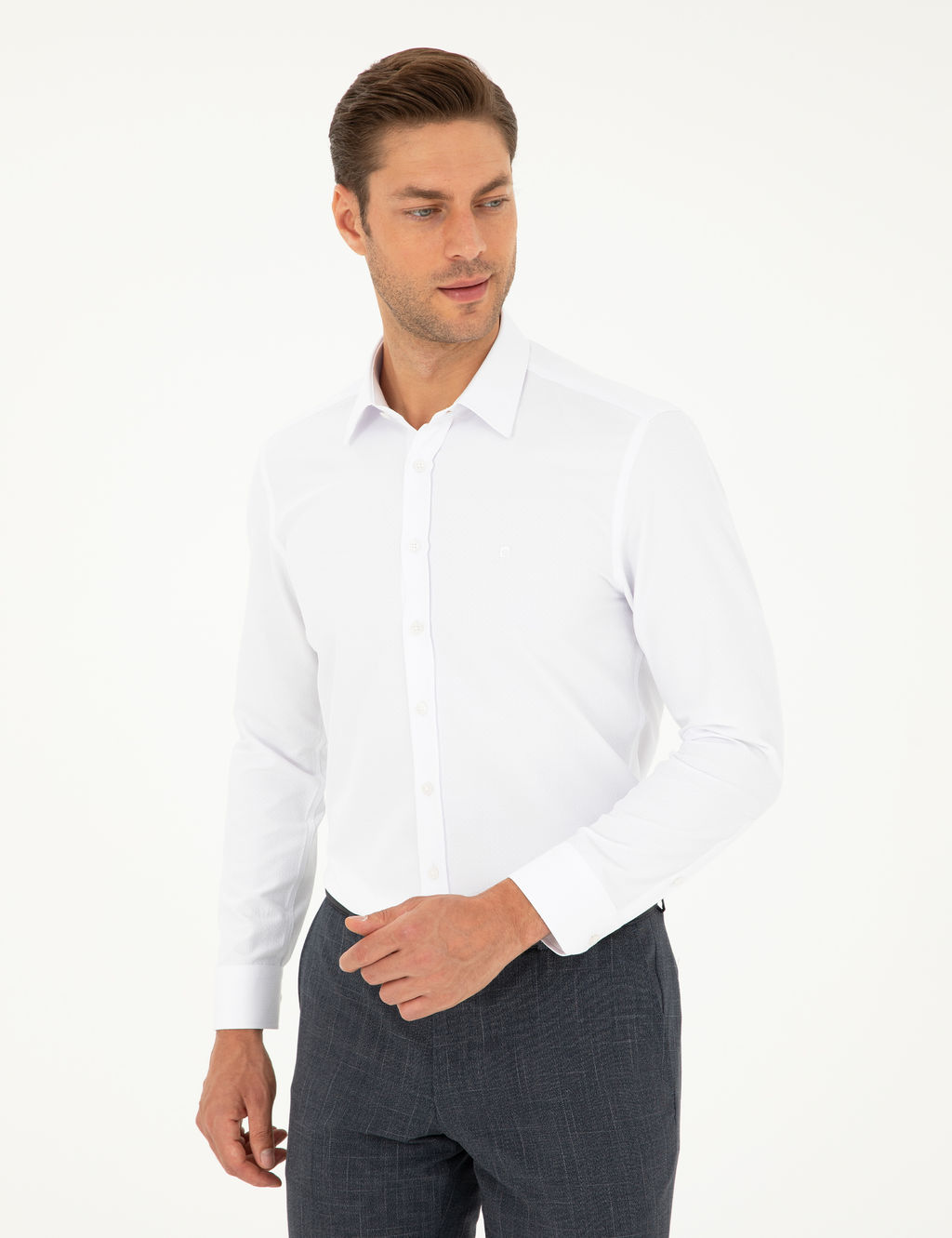 Beyaz Slim Fit Arm_rl_ Uzun Kollu G_mlek