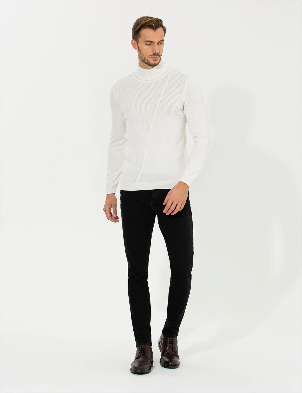 Ekru Slim Fit Bal_k__ Yaka Triko Kazak - Pierre cardin фото 3