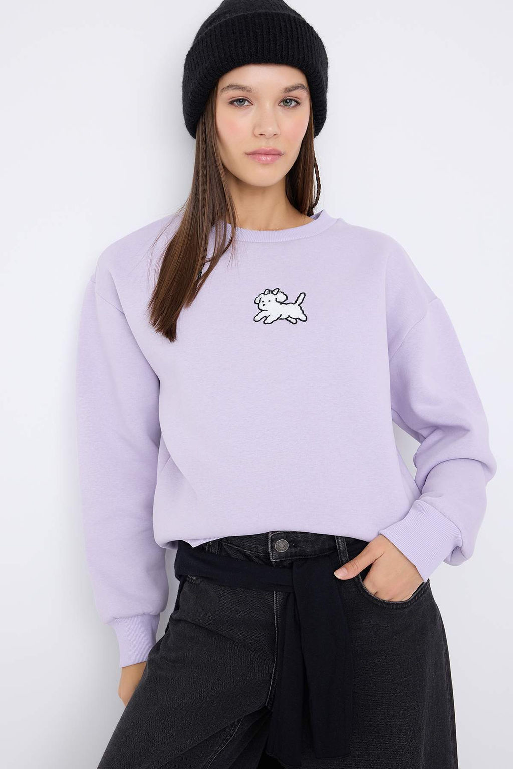 Teen Lila Kopek Nak?sl? Regular/Normal Kal?p Kal?n Ici Polarl? Orme Sweatshirt TWOAW26SW00185 - Trendyolmilla фото 5