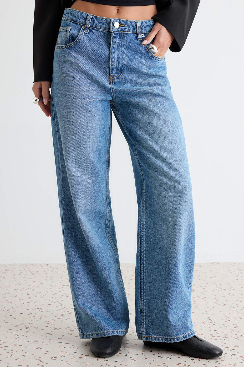 Mavi %100 Pamuk Y_ksek Bel Bilek Boy Wide Leg Jeans TWOAW27JE00094 - Trendyolmilla фото 3