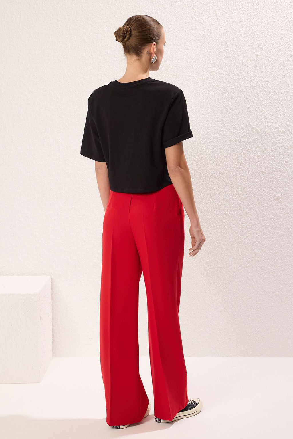 K?rm?z? Wide Leg/Genis Paca Dokuma Kumas Pantolon TWOAW22PL0066