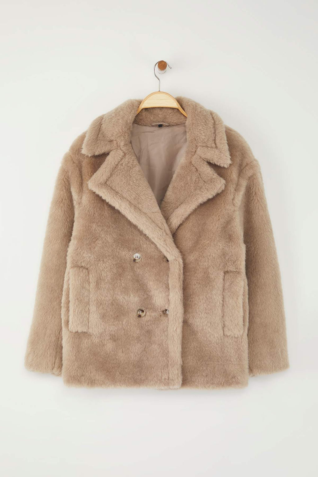 Vizon Kurklu Kruvaze Oversize K?sa Pelus Kaban TWOAW26KB00021 - Trendyolmilla фото 6