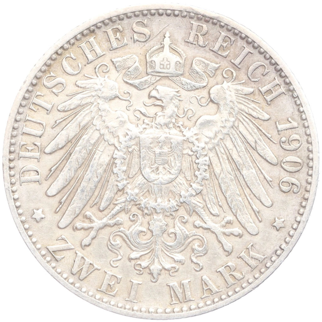Монета 2 марки 1906 года F Германия (Вюртемберг)