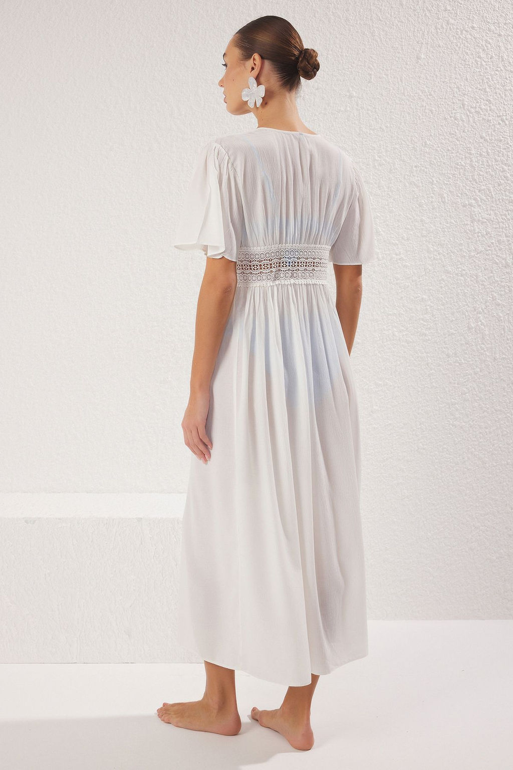 Beyaz Maxi Dokuma Dantelli Baglama Detayl? Plaj Kimono&Kaftan TBESS25KM00025 - Trendyolmilla фото 5