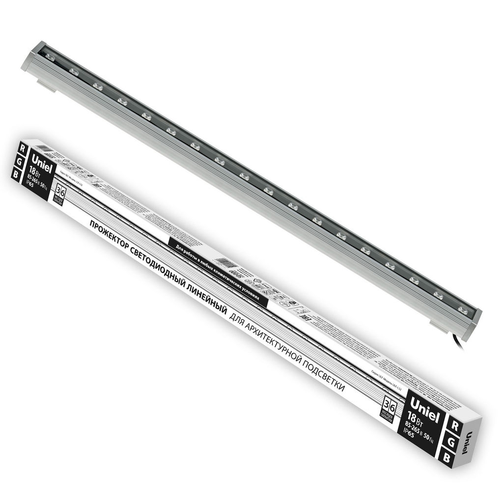 ULF-L52-18W/RGB/L100 220V IP65 SILVER Прожектор светодиодный линейный, 1000мм. RGB. Алюминий. TM Uniel
