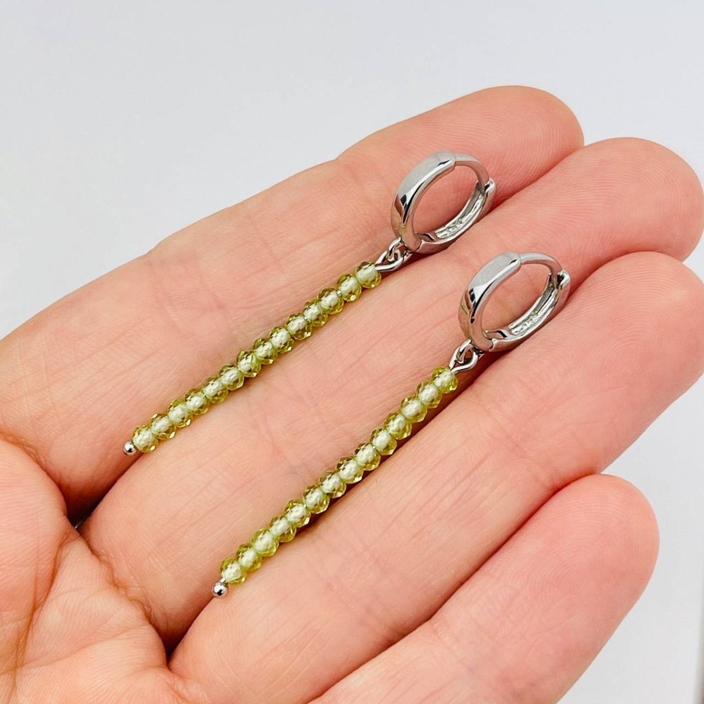 Серьги длинные с камнем Хризолит