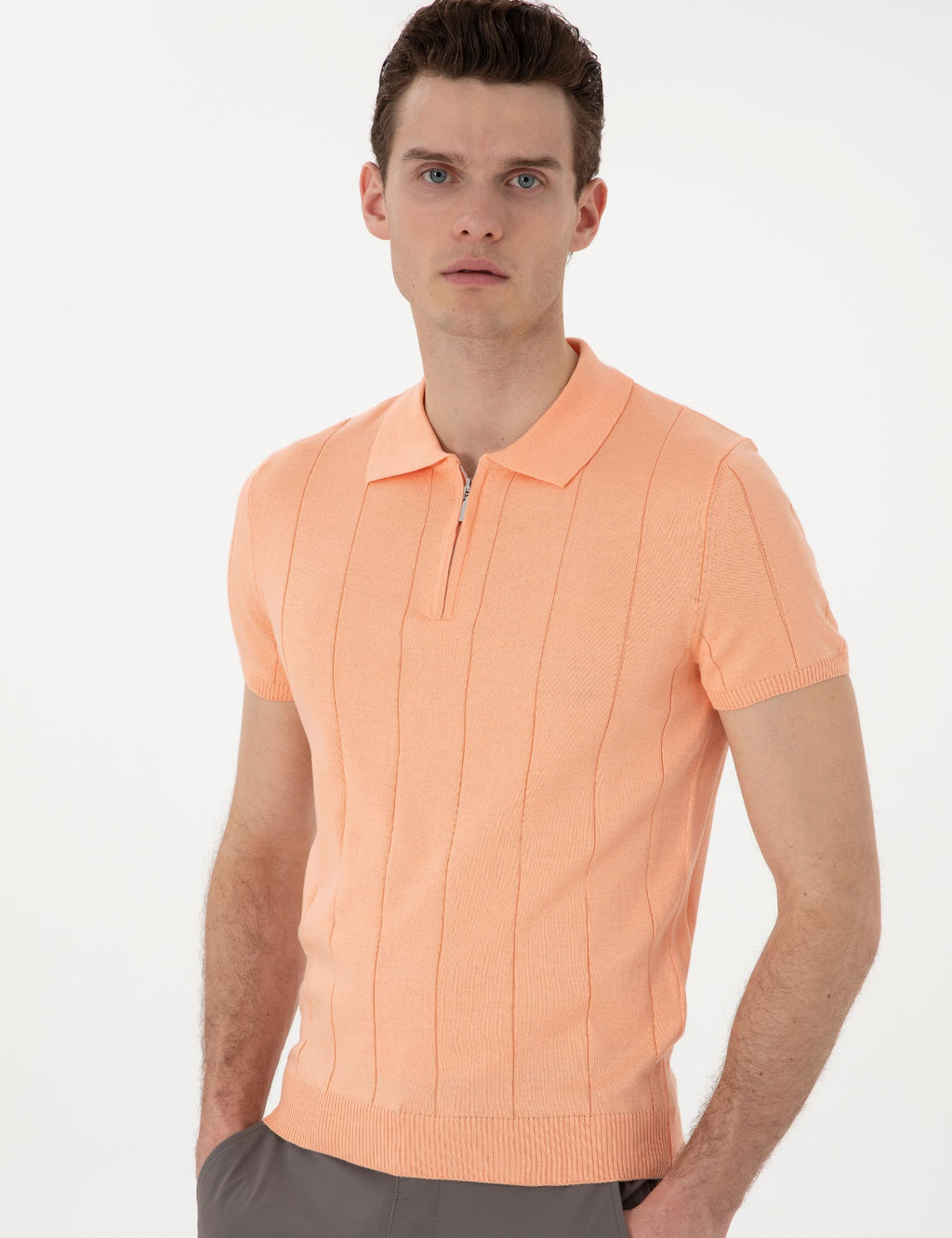 Pembe Slim Fit Fermuarl_ Polo Yaka Triko Ti__rt - Pierre cardin фото 3
