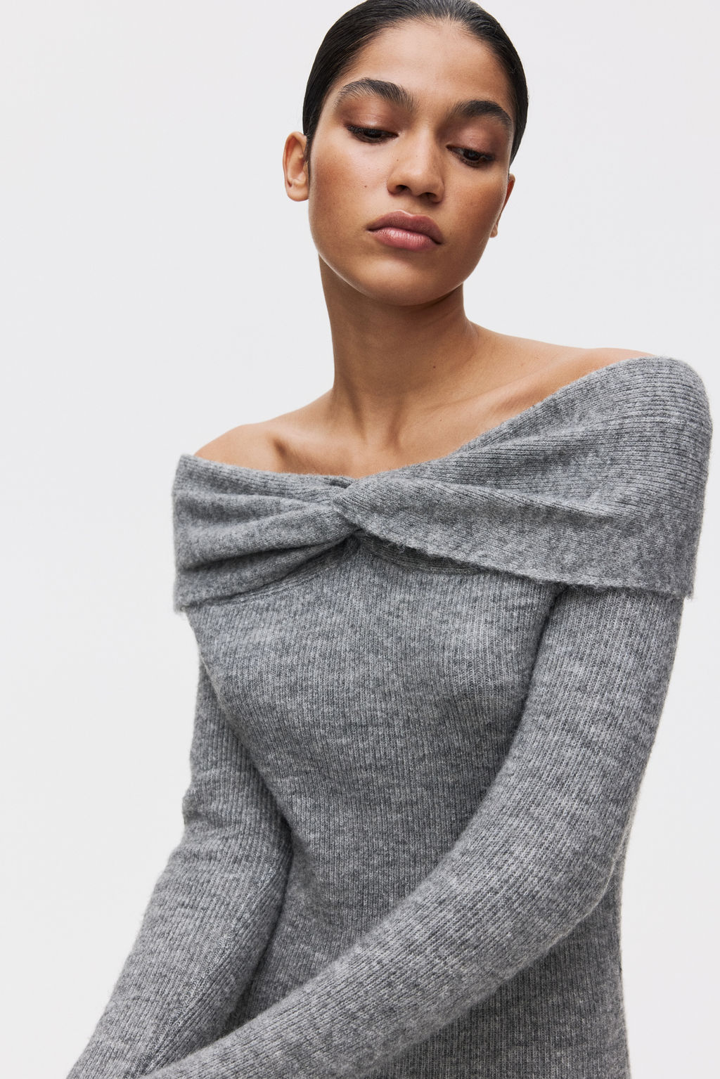 Vestido off-the-shoulder en punto fino - H&m фото 3