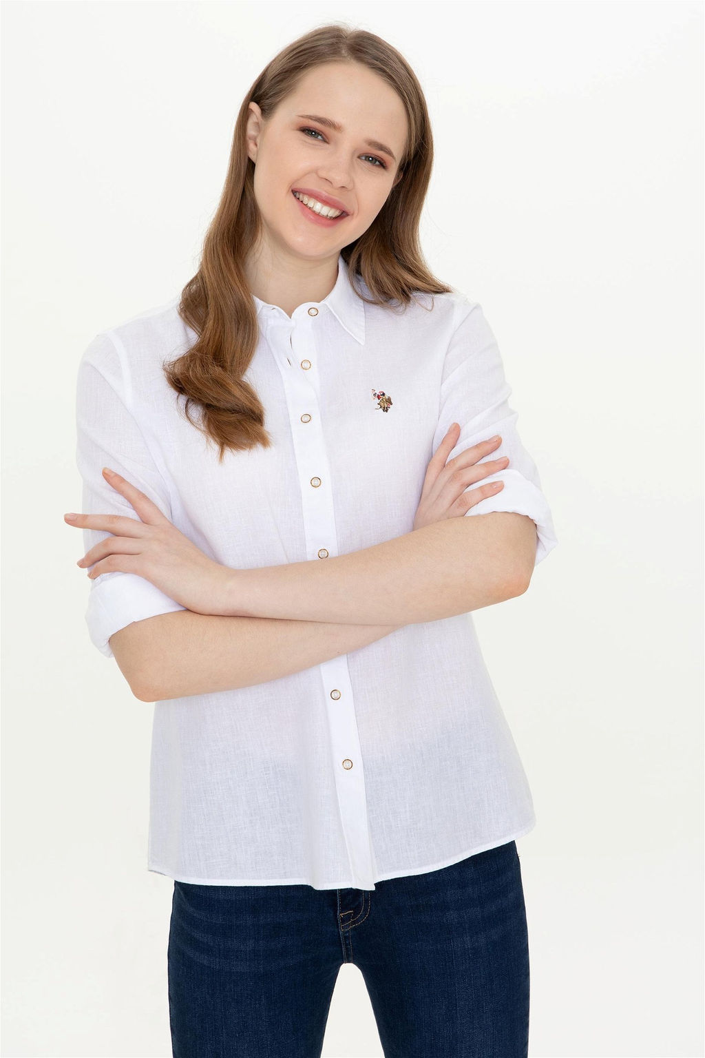 Женская белая базовая рубашка с длинным рукавом - U.s. polo assn фото 3