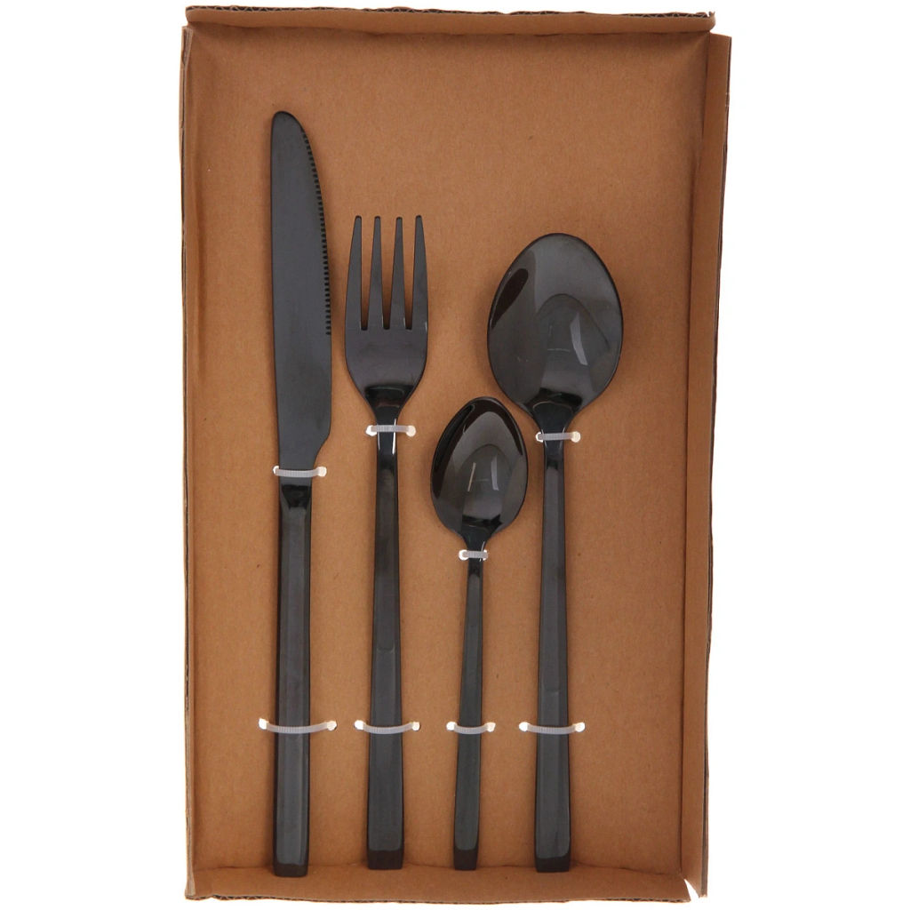 Набор столовых приборов "SANLI" 24шт (6ножей, 6вилок, 6ст.ложек, 6ч.ложек), цвет черный