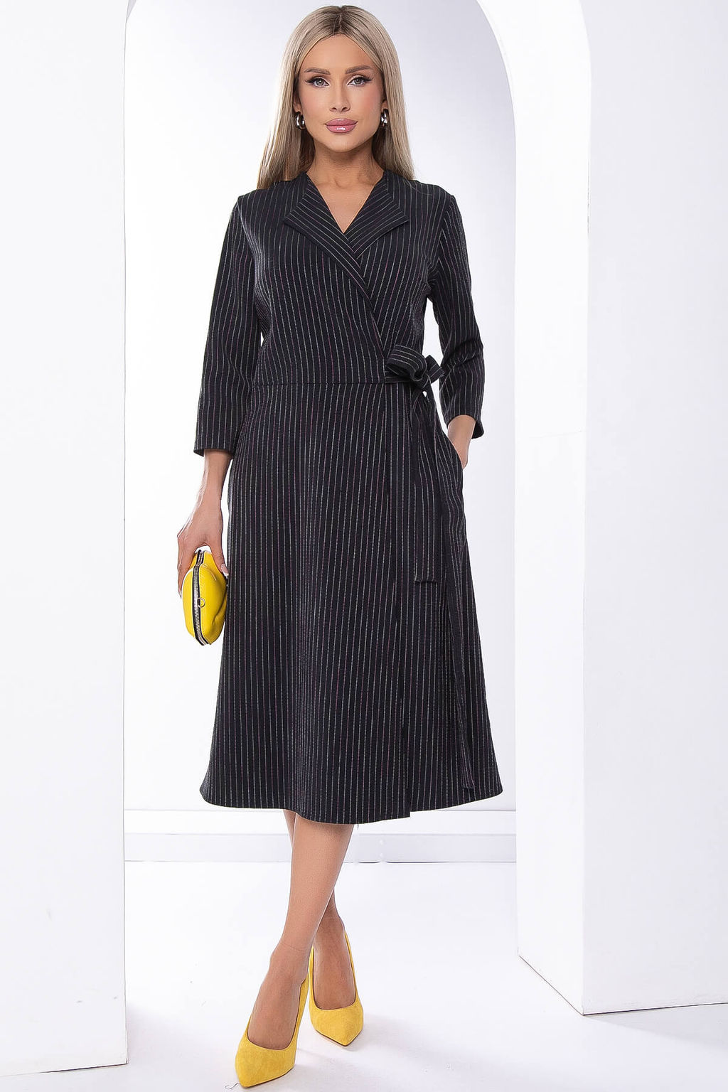 Платье офисное на запахе (блэк/полоска) П8204 - Lt collection фото 7