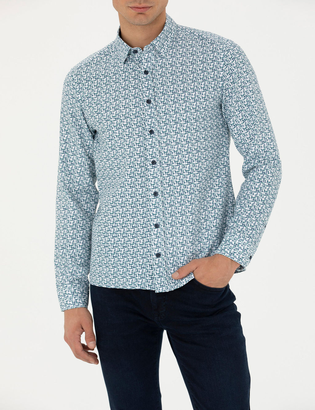 Рубашка Pierre Cardin Slim Fit светло-синяя с длинным рукавом