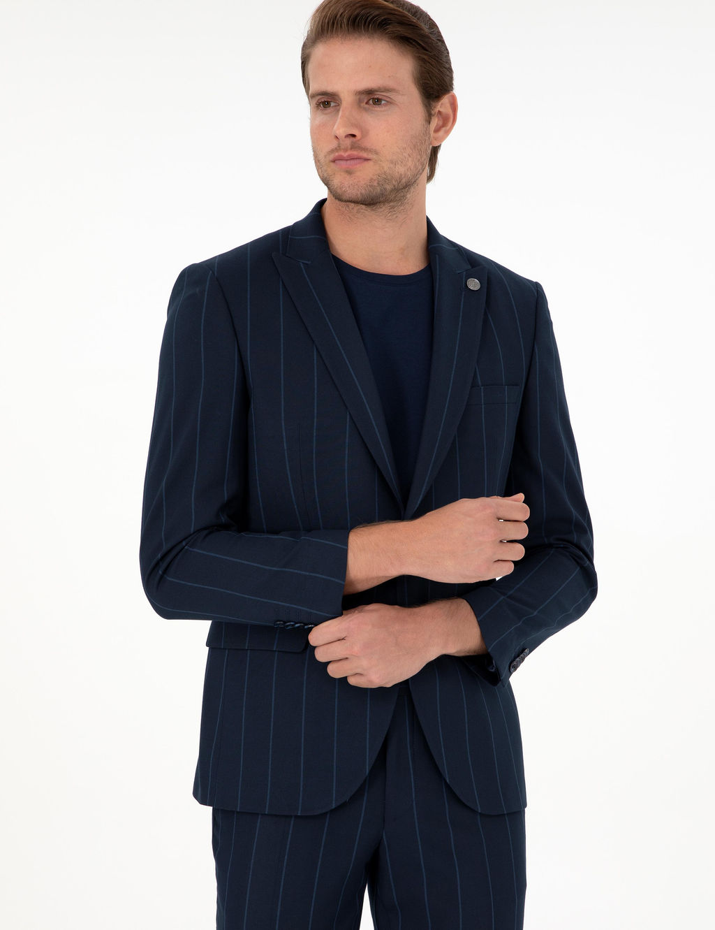 Lacivert Ex. Slim Fit _izgili Tak_m Elbise