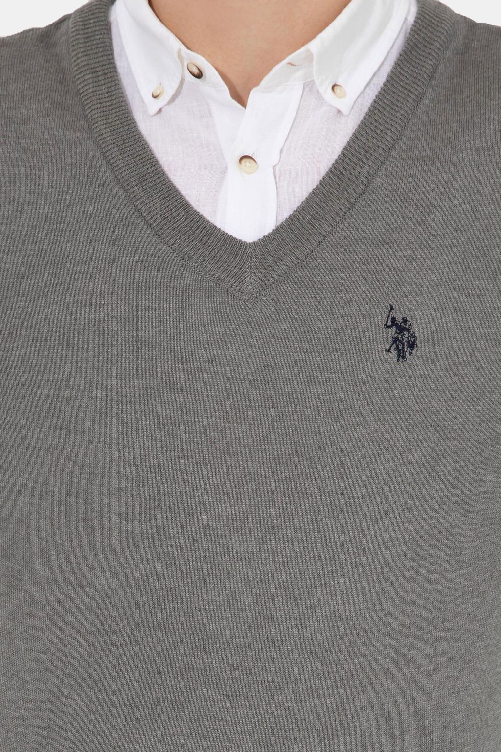 U. S. Polo Assn Мужской серый меланжевый базовый трикотажный свитер с v-образным вырезом - U.s. polo assn фото 6