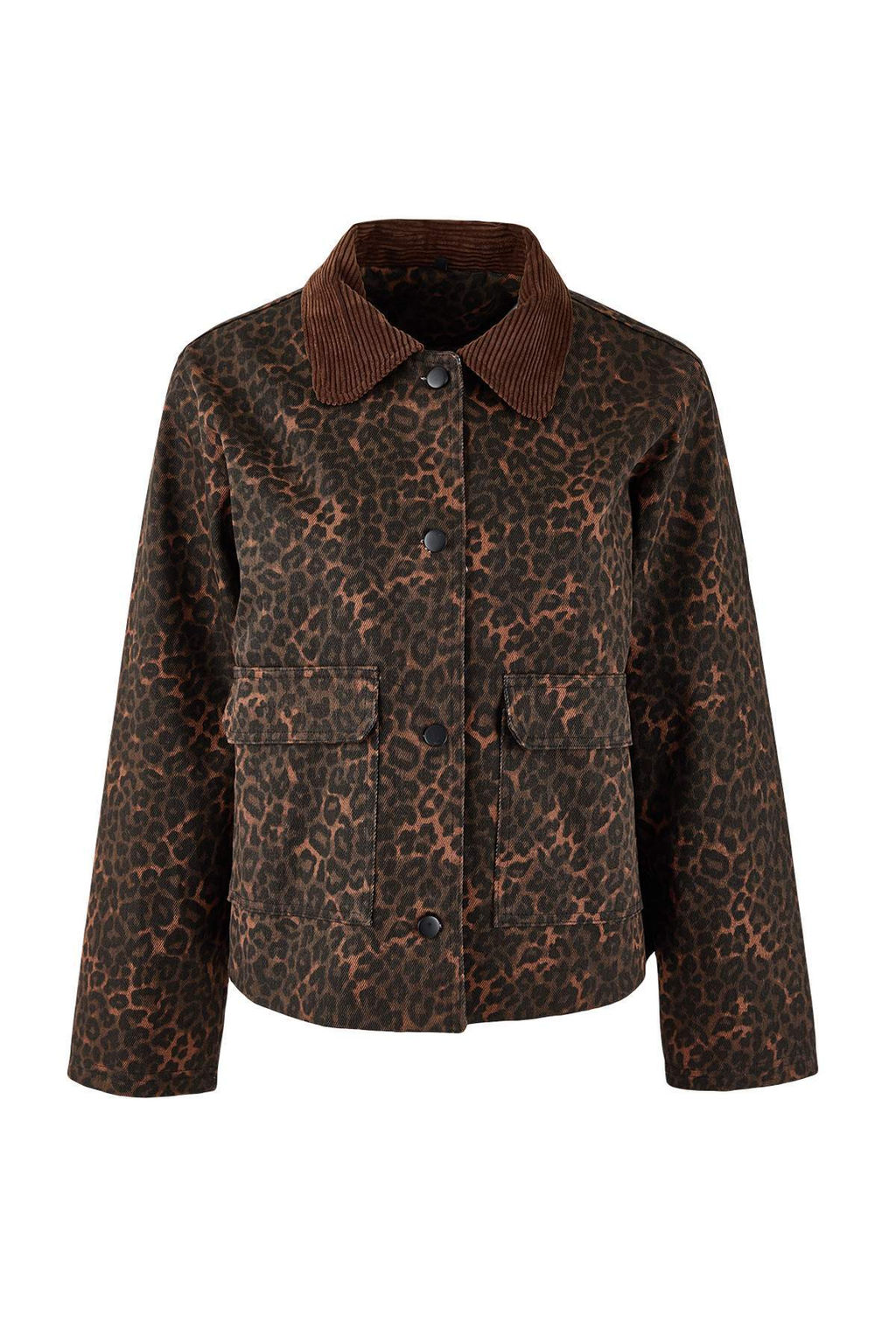 Cok Renkli-Kahverengi Kadife Yaka Detayl? Gabardin Leopar Desenli Ceket TWOSS26CE00014 - Trendyolmilla фото 3