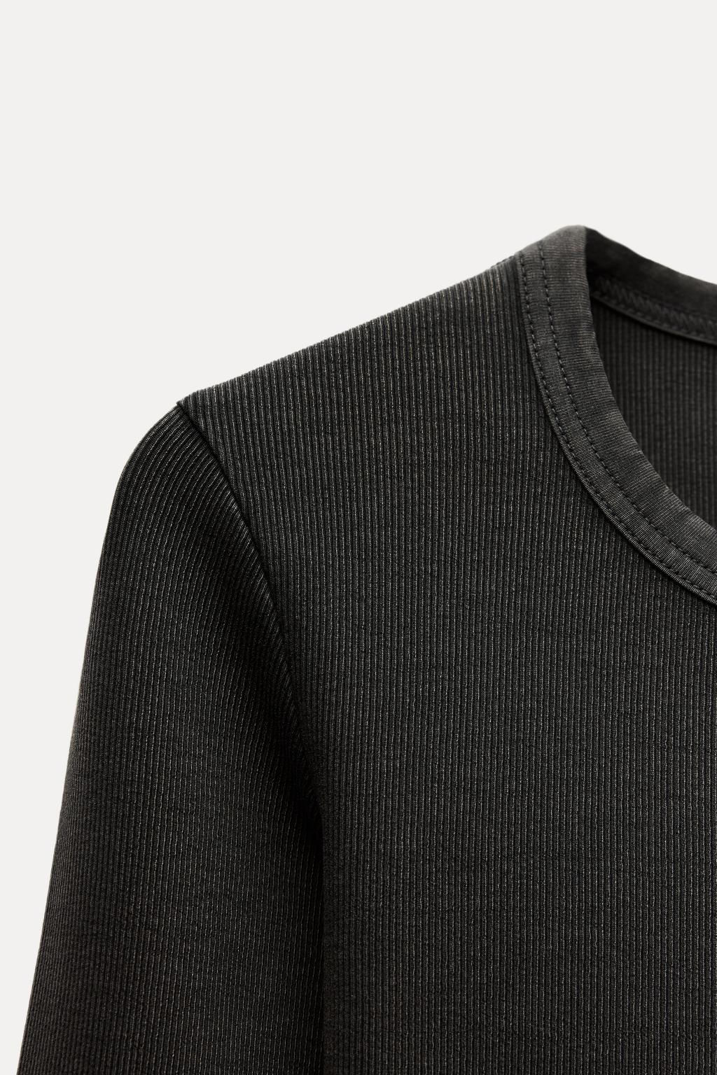LONG SLEEVE WASHED EFFECT RIBBED T-SHIRT - Zara фото 13