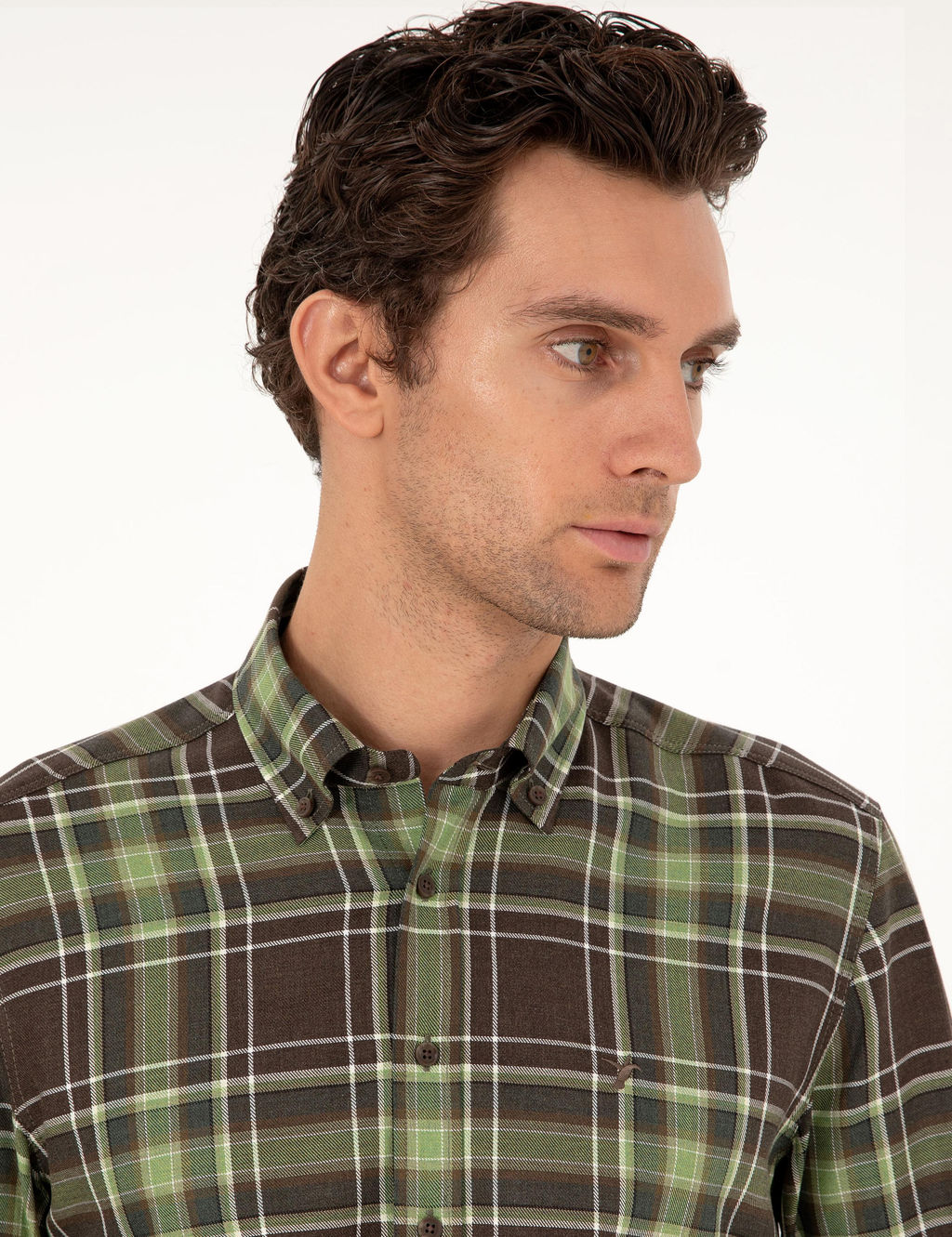 Светло-зеленая рубашка обычного кроя в шотландскую клетку - Cacharel фото 2